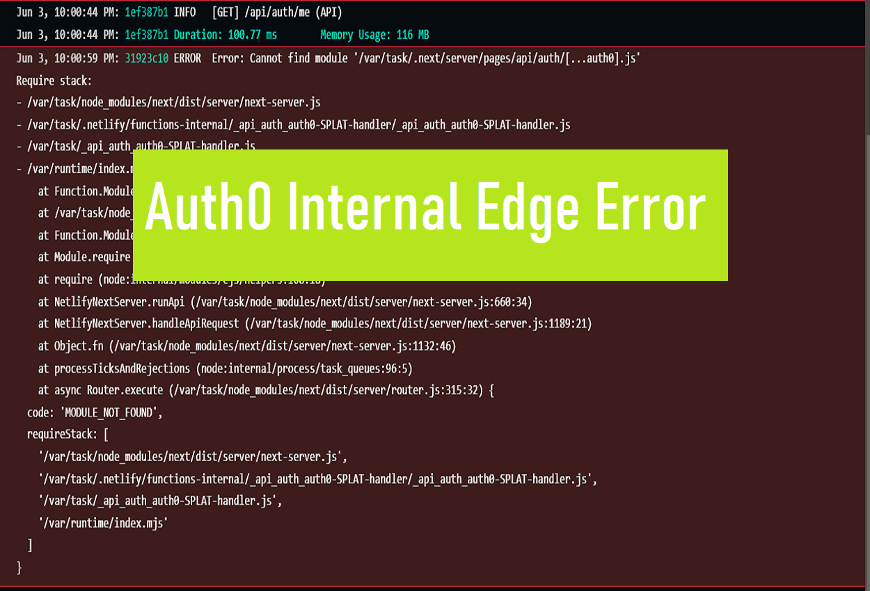 Auth0 Internal Edge Error